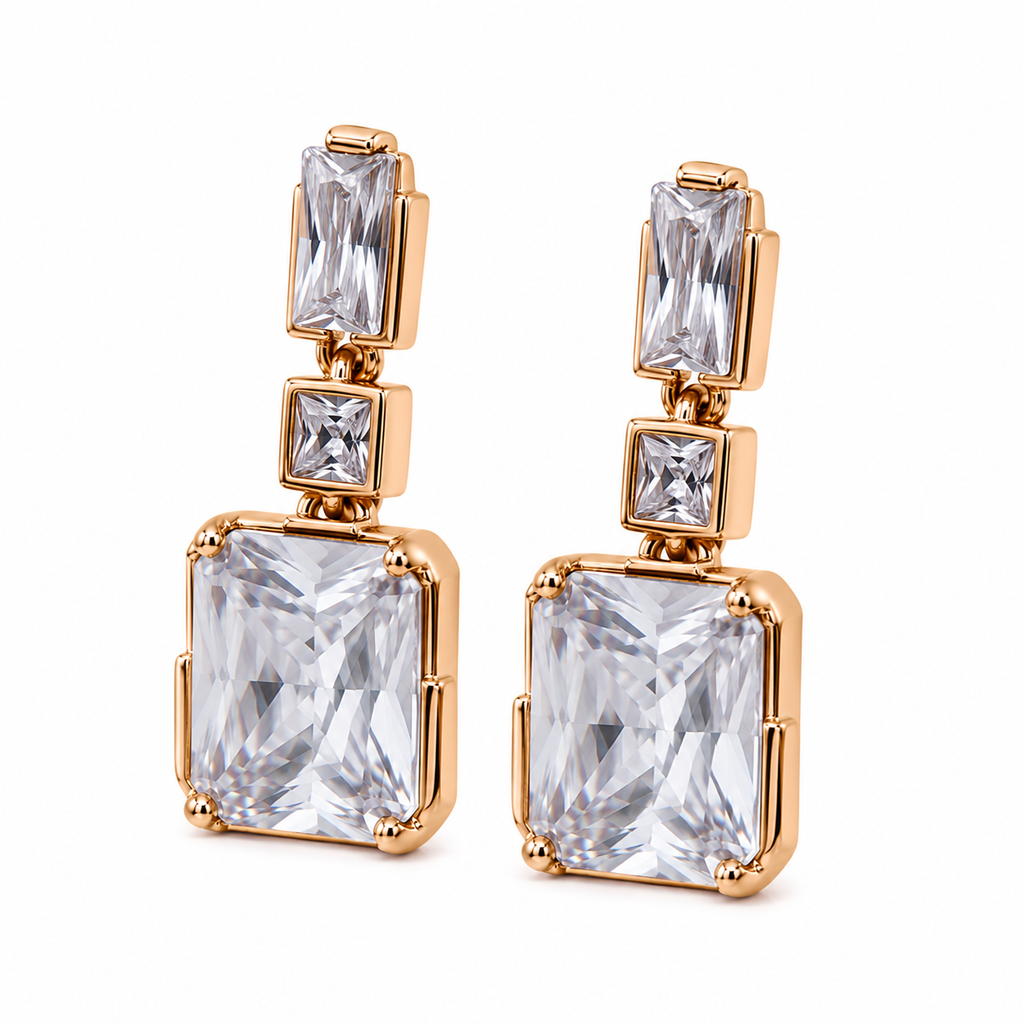 Anti-Tarnish Radiant-Cut Crystal Drop Earrings - NK Creation