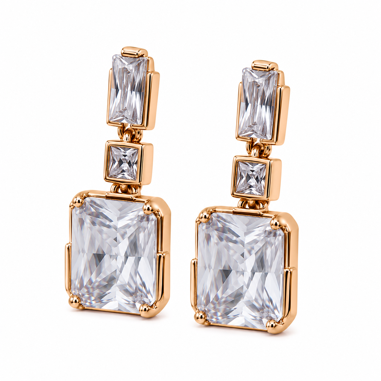 Anti-Tarnish Radiant-Cut Crystal Drop Earrings - NK Creation