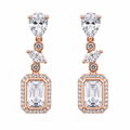Anti-Tarnish Emerald-Cut Halo Drop Earrings - NK Creation