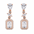 Anti-Tarnish Emerald-Cut Halo Drop Earrings - NK Creation