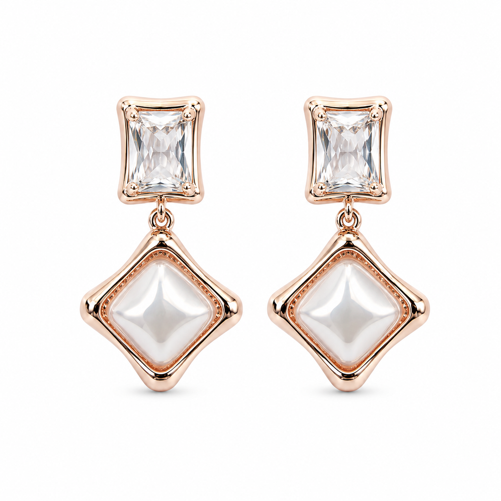 Anti-Tarnish Baguette & Square Pearl Drop Earrings - NK Creation