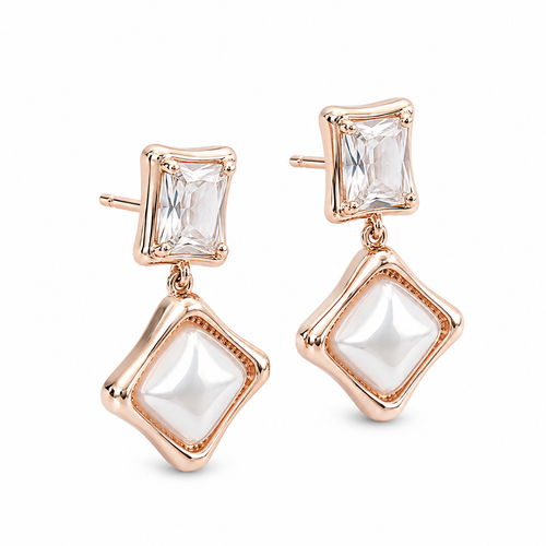 Anti-Tarnish Baguette & Square Pearl Drop Earrings - NK Creation