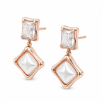 Anti-Tarnish Baguette & Square Pearl Drop Earrings - NK Creation
