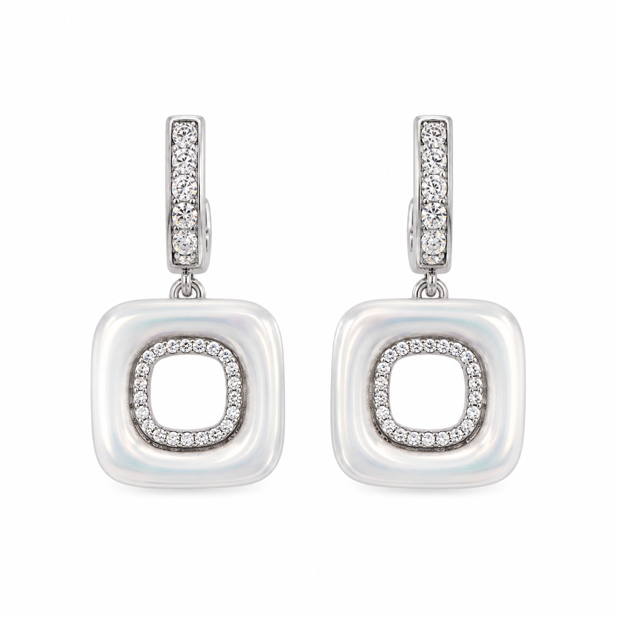 Anti-Tarnish White Enamel Open Square Drop Earrings - NK Creation