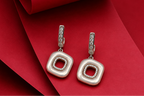 Anti-Tarnish White Enamel Open Square Drop Earrings worn - NK Creation