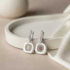 Anti-Tarnish White Enamel Open Square Drop Earrings worn - NK Creation