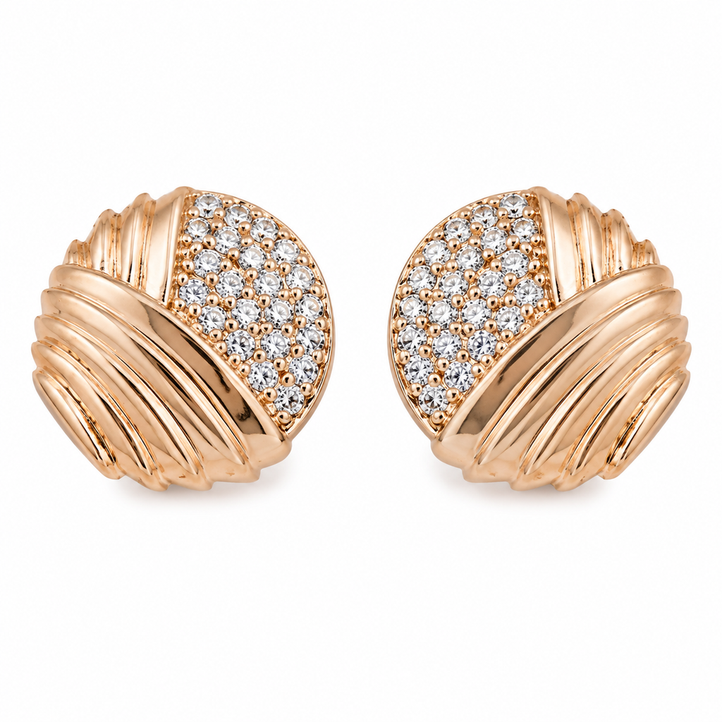 Anti-Tarnish Ribbed Pave Dome Stud Earrings - NK Creation