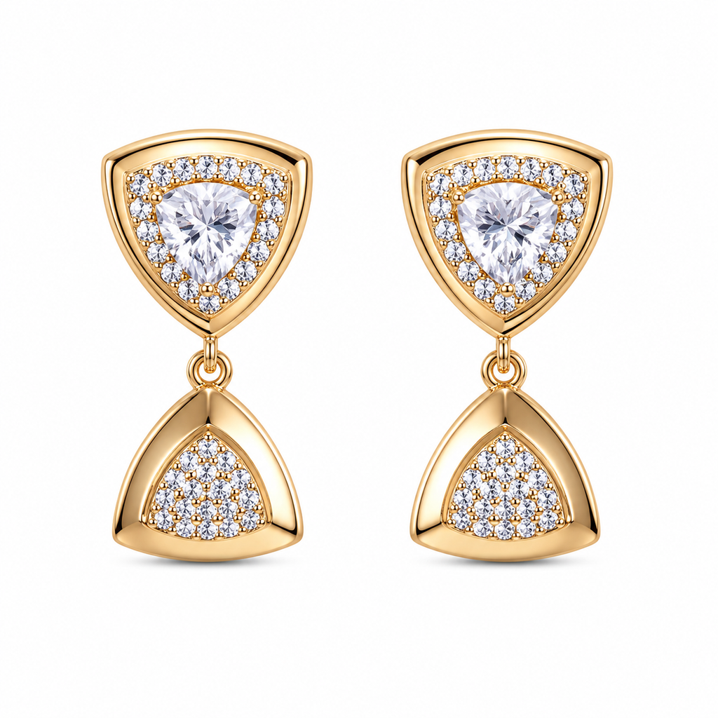 Anti-Tarnish Trillion Halo Drop Earrings - NK Creation