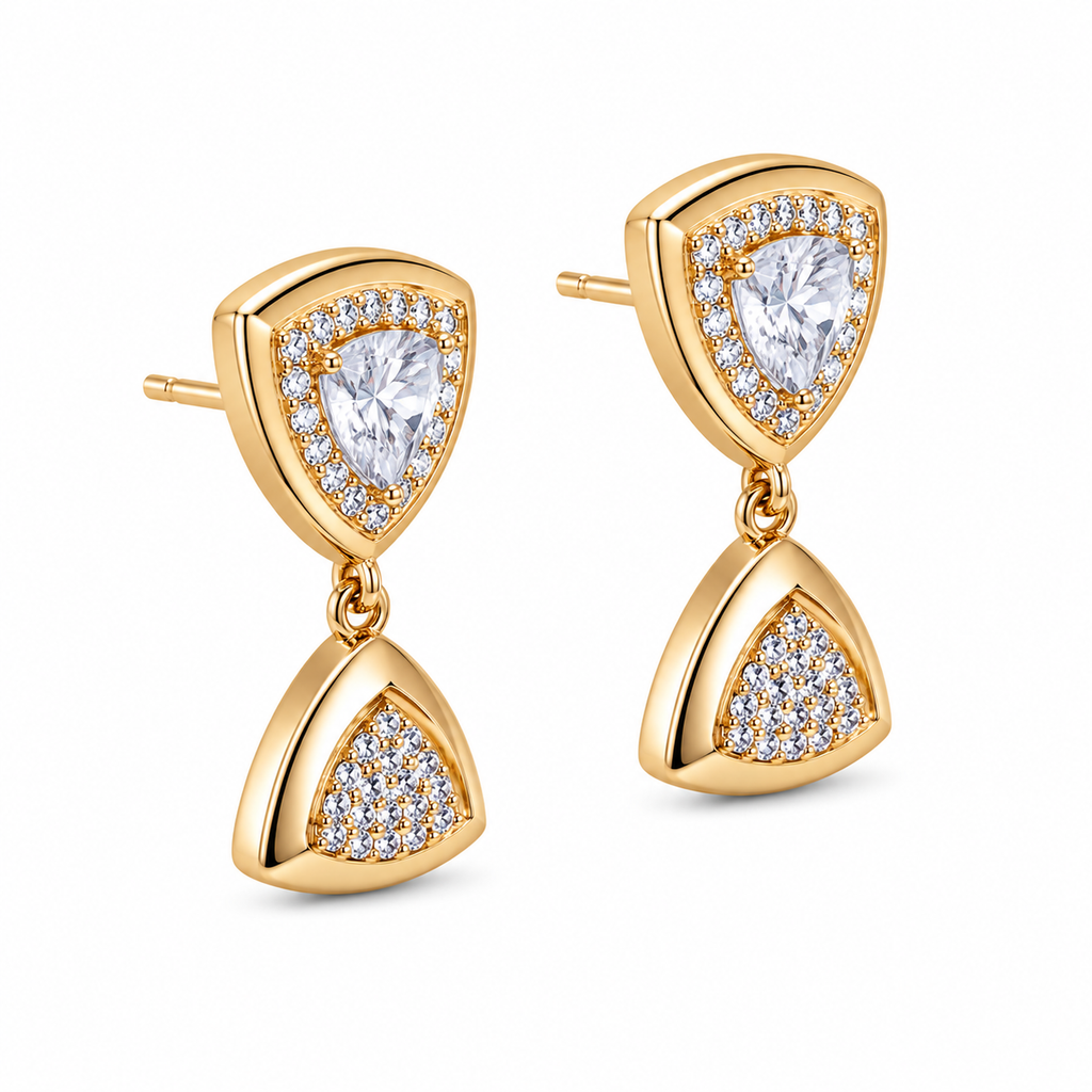 Anti-Tarnish Trillion Halo Drop Earrings - NK Creation