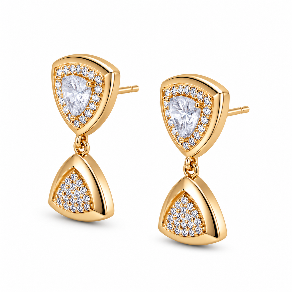 Anti-Tarnish Trillion Halo Drop Earrings - NK Creation