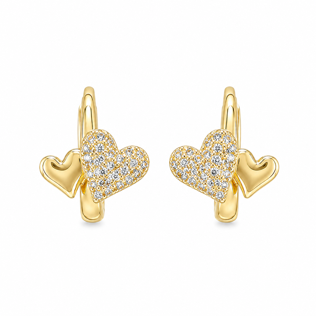 Anti-Tarnish Gold Double Heart Huggie Earrings - NK Creation