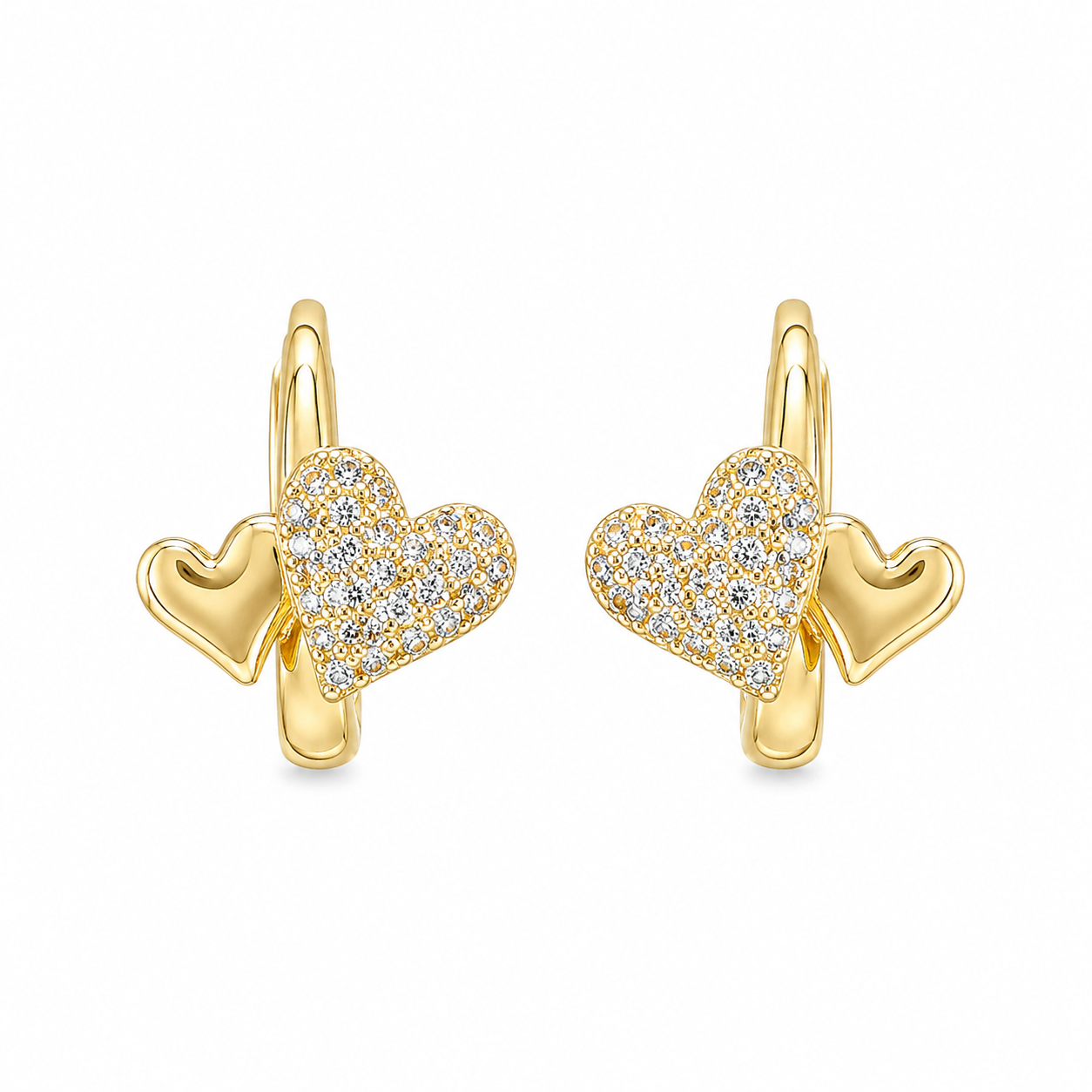 Anti-Tarnish Gold Double Heart Huggie Earrings - NK Creation