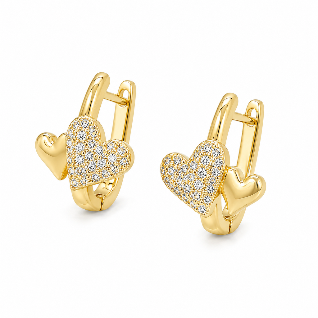 Anti-Tarnish Gold Double Heart Huggie Earrings - NK Creation