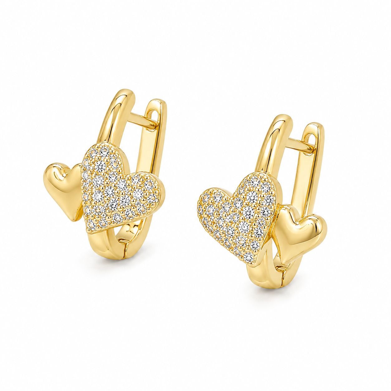 Anti-Tarnish Gold Double Heart Huggie Earrings - NK Creation