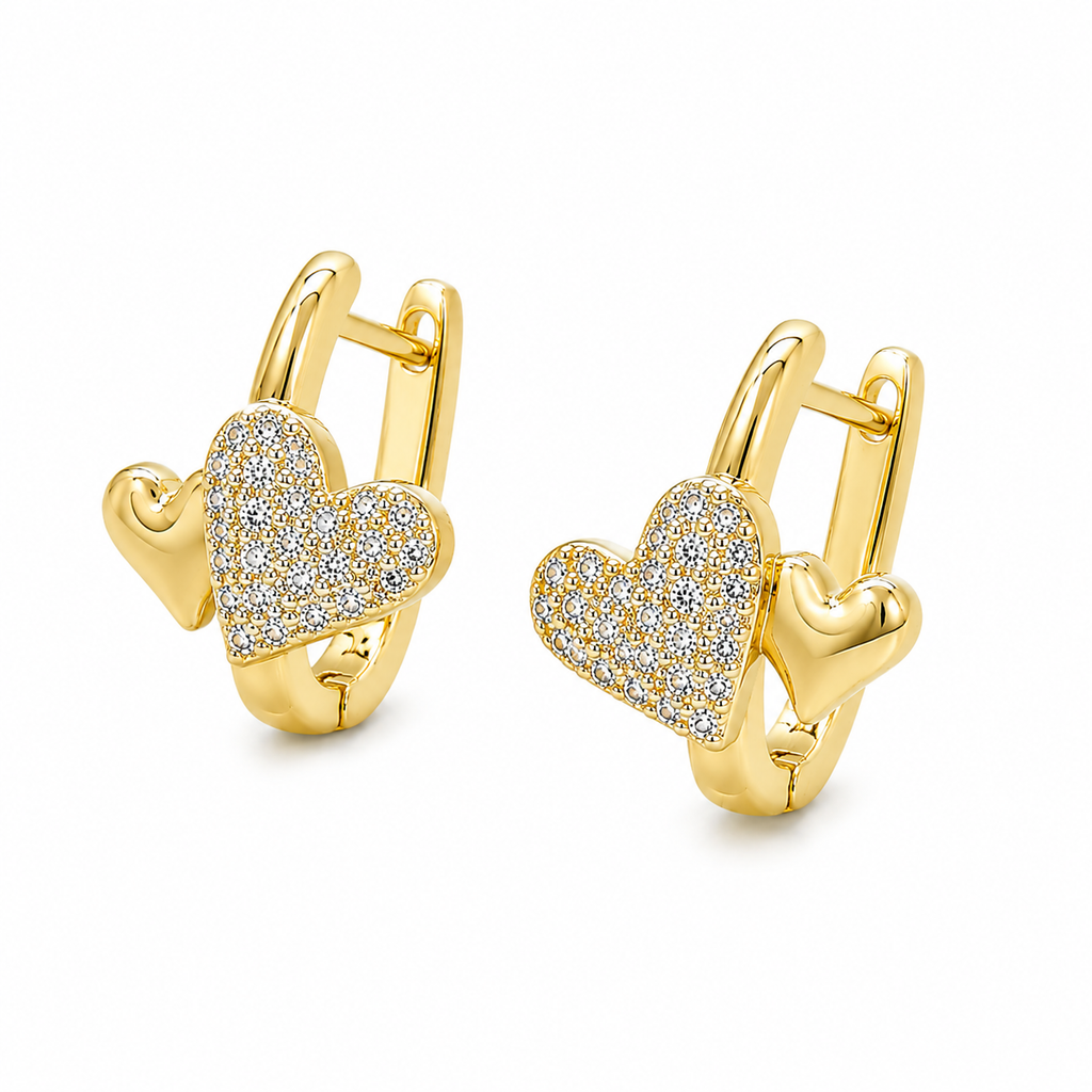 Anti-Tarnish Gold Double Heart Huggie Earrings - NK Creation