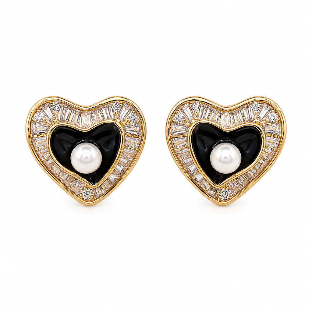 Anti-Tarnish Baguette Halo Heart Stud Earrings - NK Creation