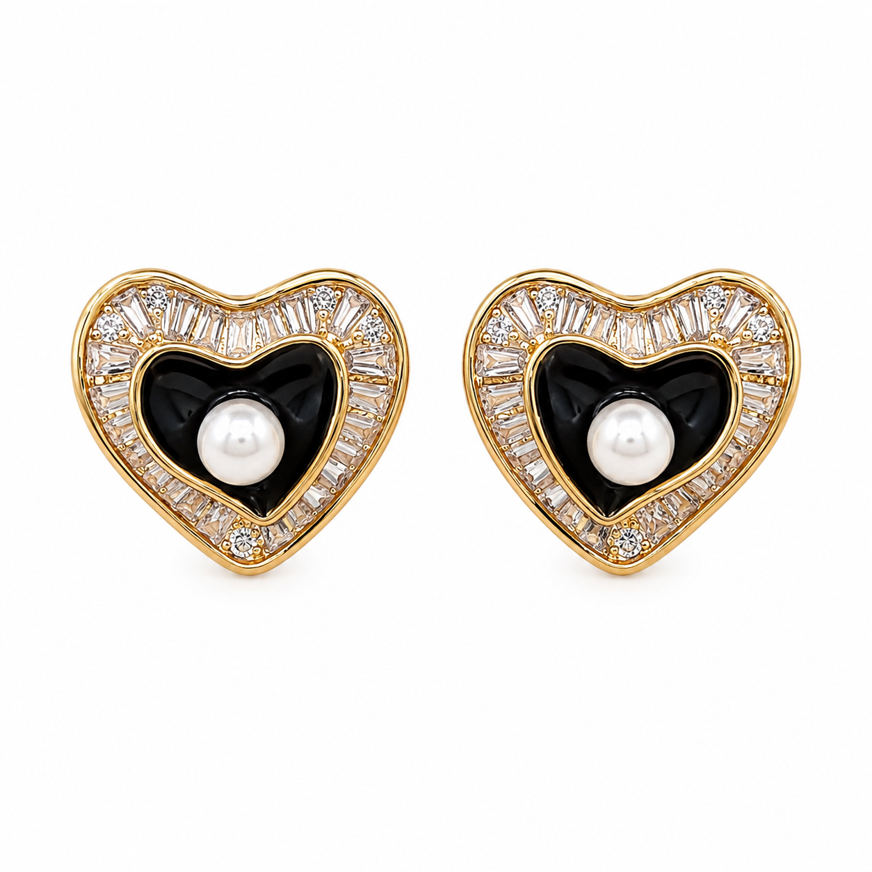 Anti-Tarnish Baguette Halo Heart Stud Earrings - NK Creation