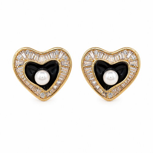 Anti-Tarnish Baguette Halo Heart Stud Earrings - NK Creation