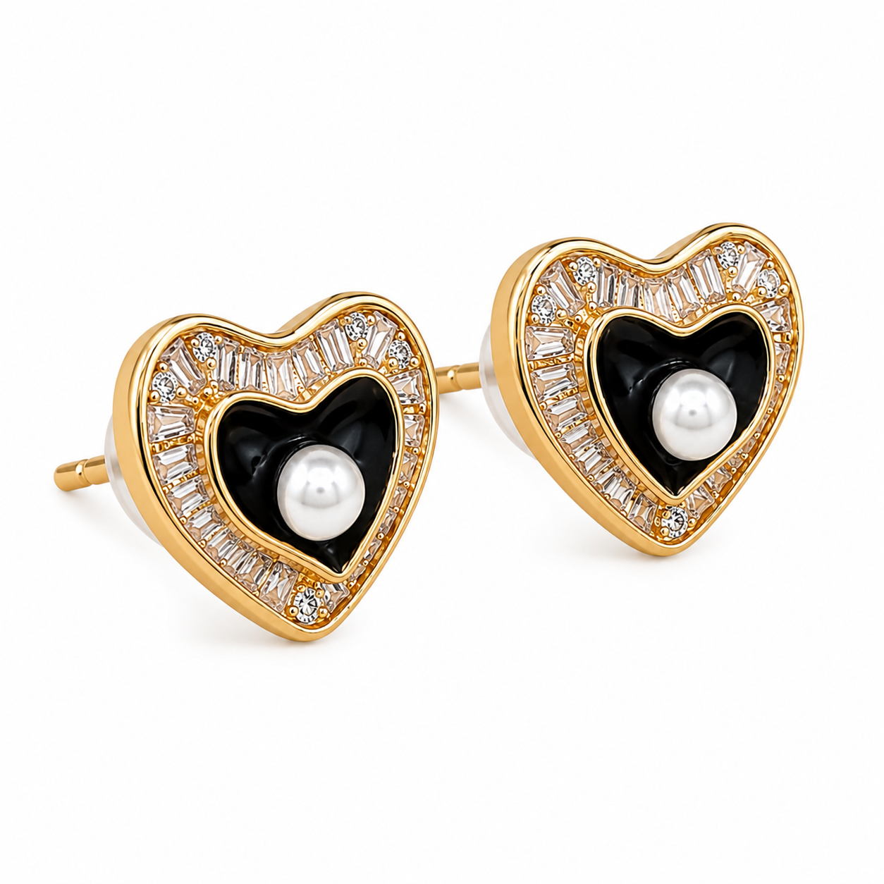 Anti-Tarnish Baguette Halo Heart Stud Earrings - NK Creation
