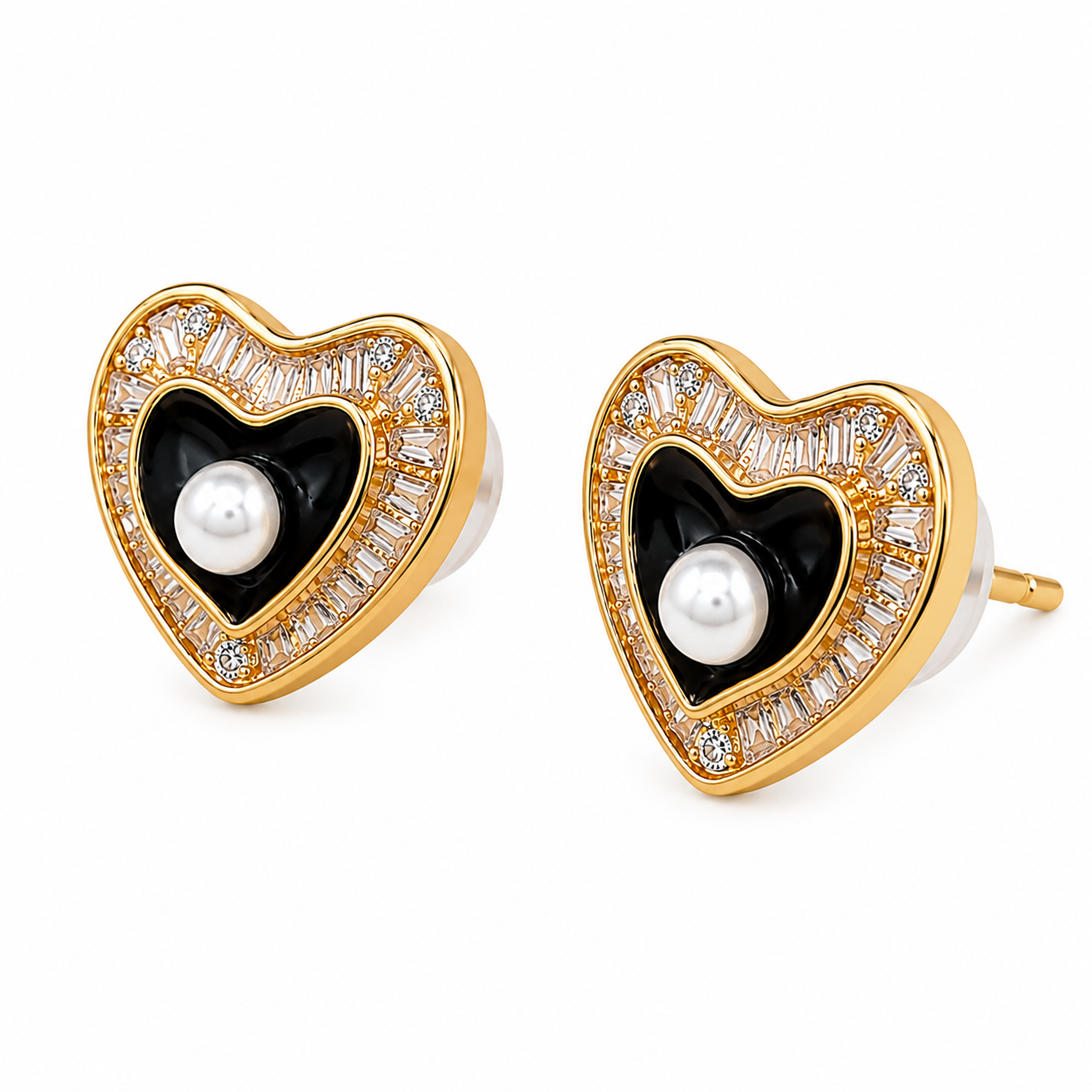 Anti-Tarnish Baguette Halo Heart Stud Earrings - NK Creation