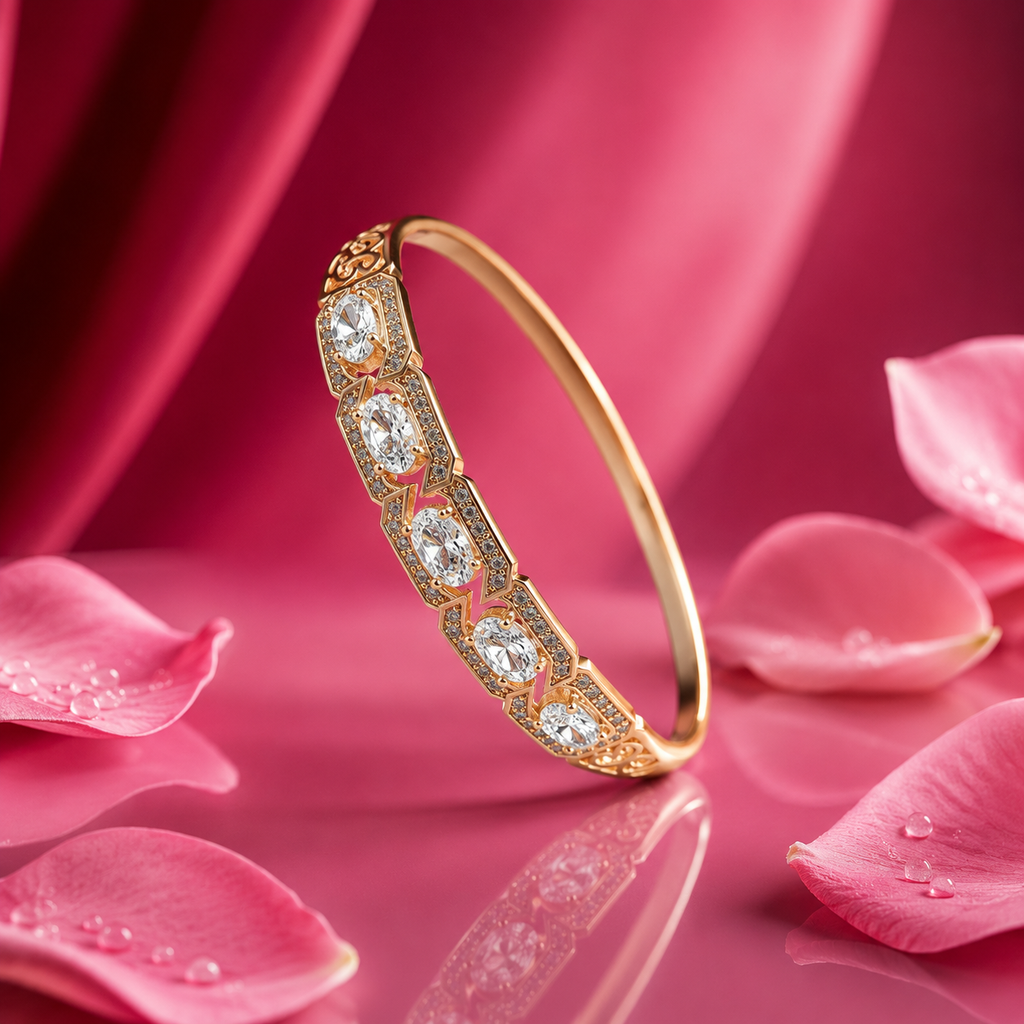 Anti-Tarnish Five-Stone Oval Kada worn - NK Creation