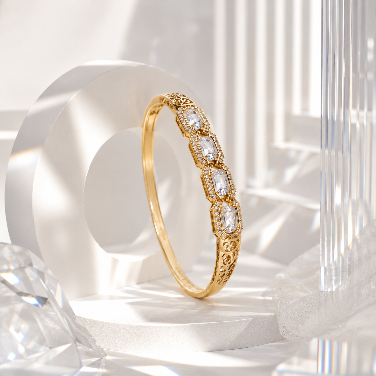 Anti-Tarnish Five-Stone Oval Kada worn - NK Creation