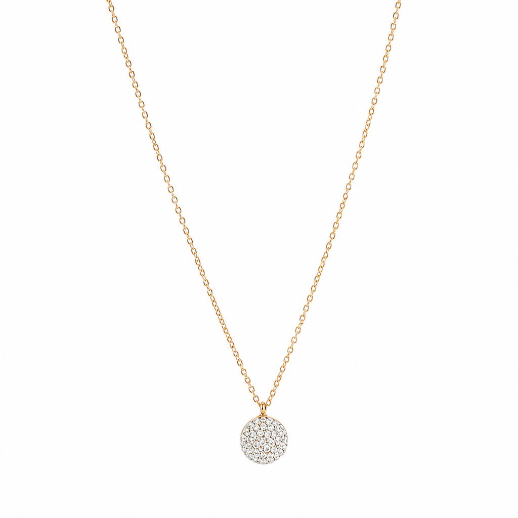 Anti-Tarnish Pave Disc Pendant Necklace - NK Creation