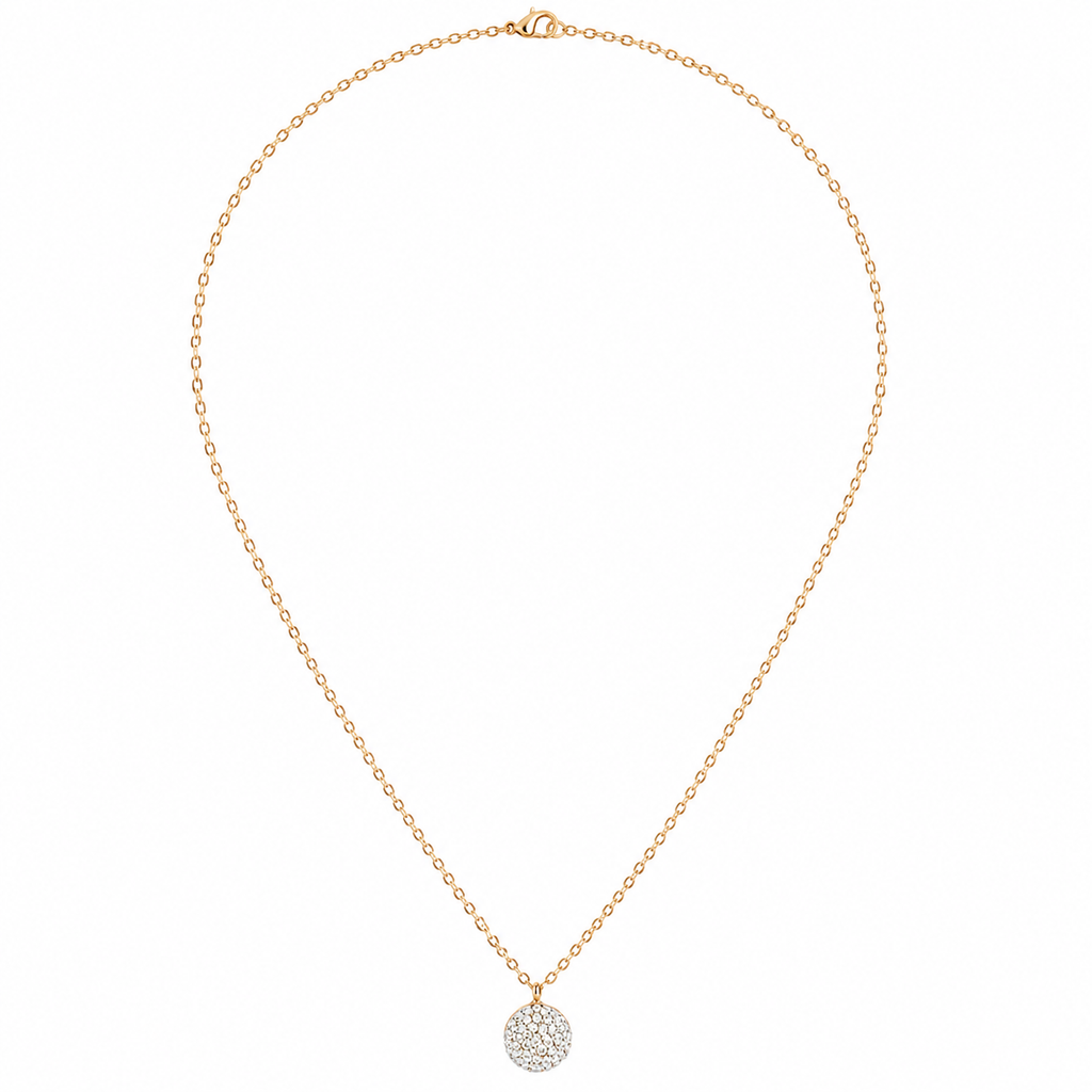 Anti-Tarnish Pave Disc Pendant Necklace - NK Creation