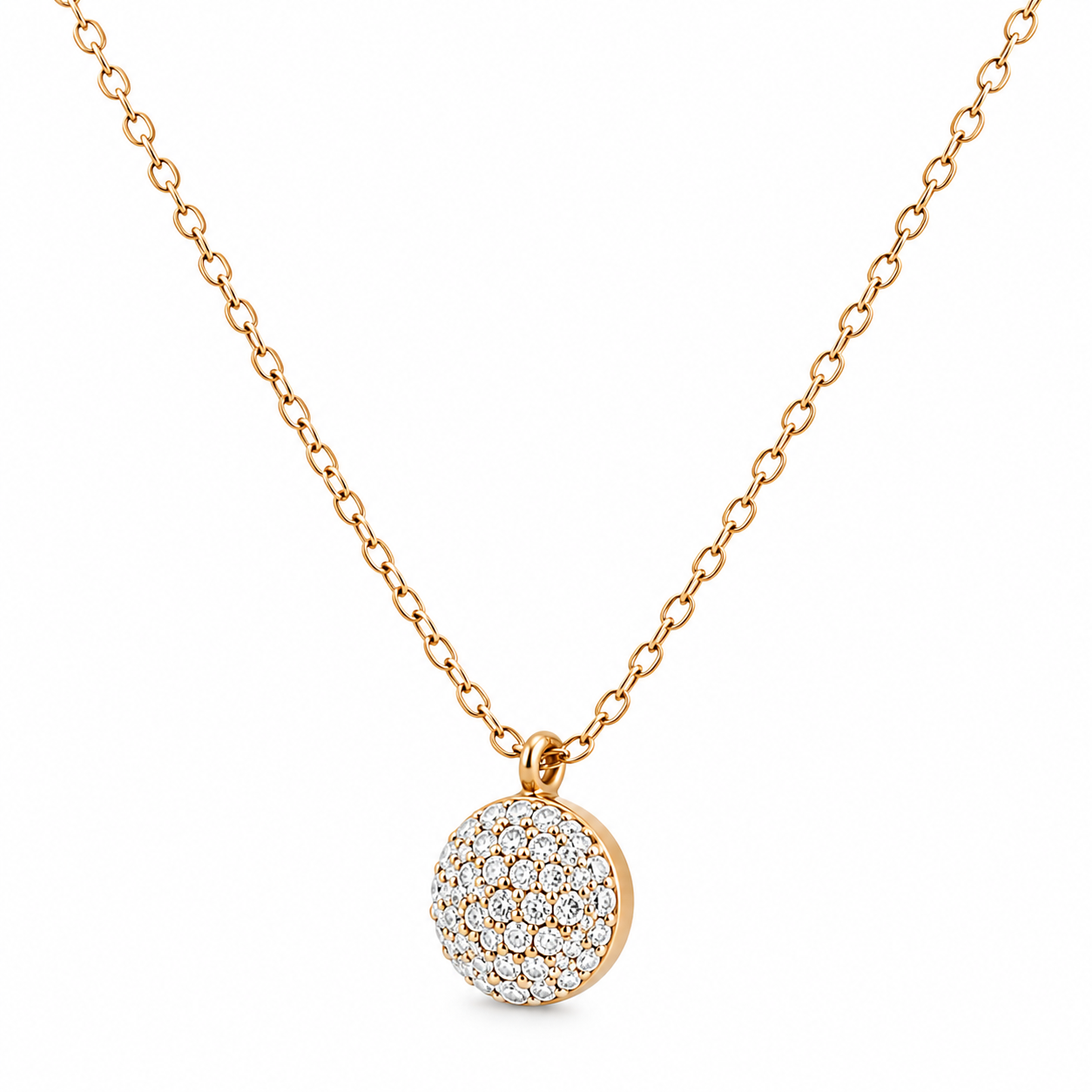 Anti-Tarnish Pave Disc Pendant Necklace - NK Creation