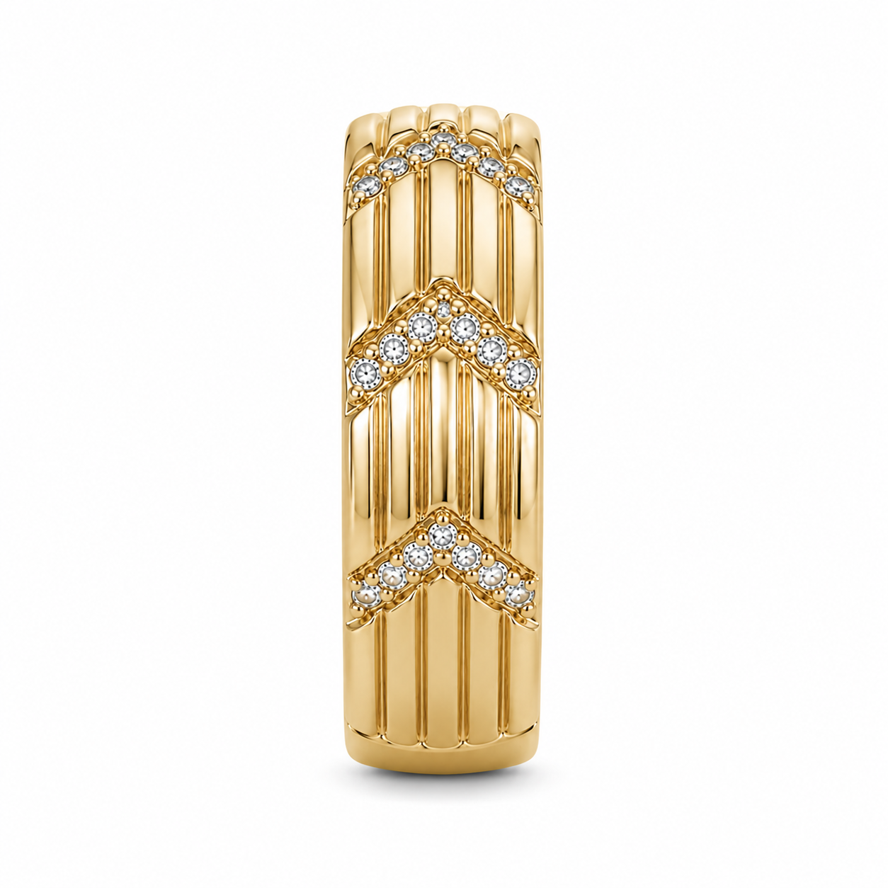 Anti-Tarnish Ribbed Chevron Pave Band Ring - NK Creation