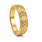 Anti-Tarnish Ribbed Chevron Pave Band Ring - NK Creation