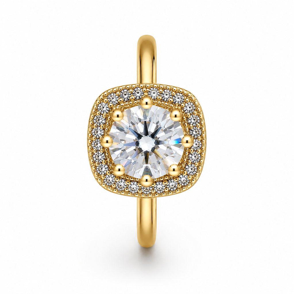 Anti-Tarnish Cushion Halo Solitaire Ring - NK Creation