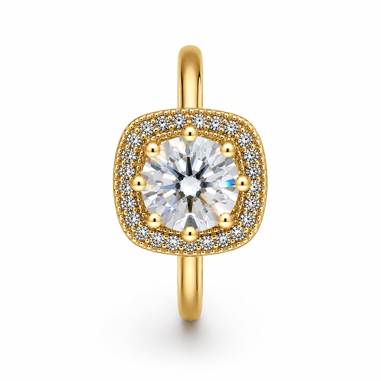 Anti-Tarnish Cushion Halo Solitaire Ring - NK Creation