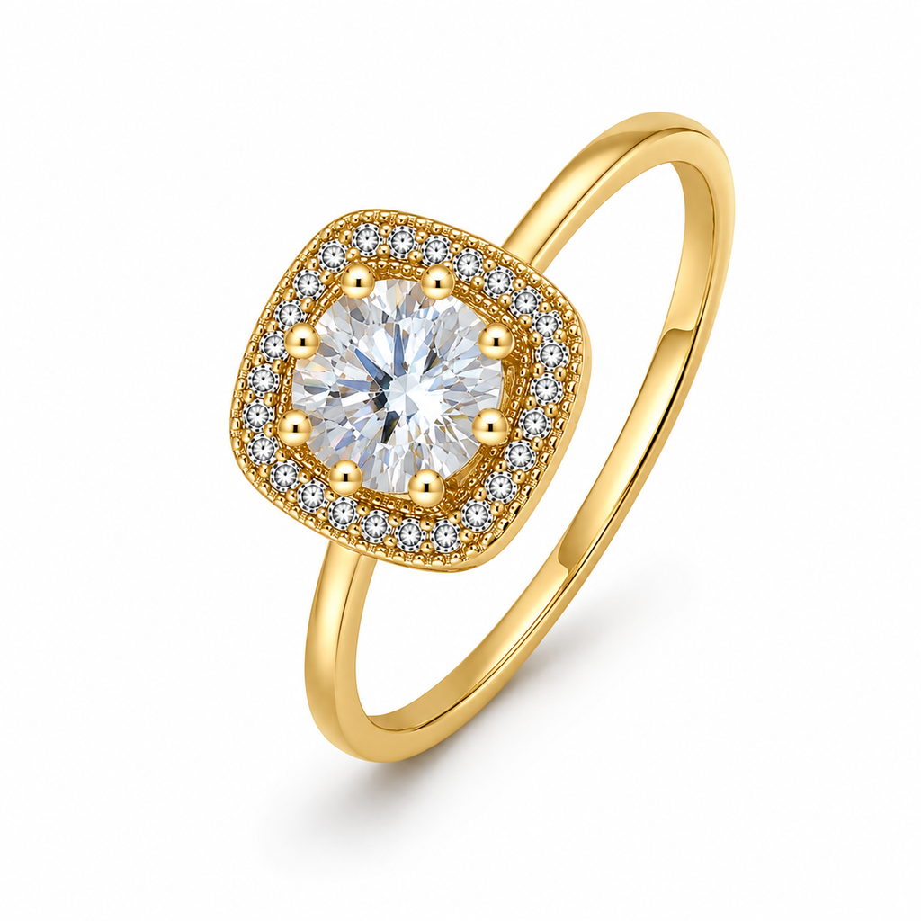 Anti-Tarnish Cushion Halo Solitaire Ring - NK Creation