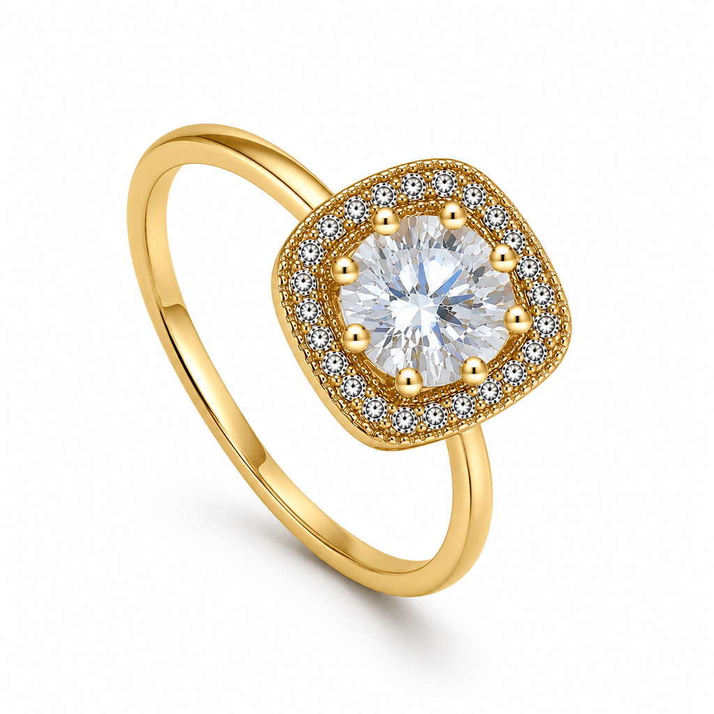 Anti-Tarnish Cushion Halo Solitaire Ring - NK Creation