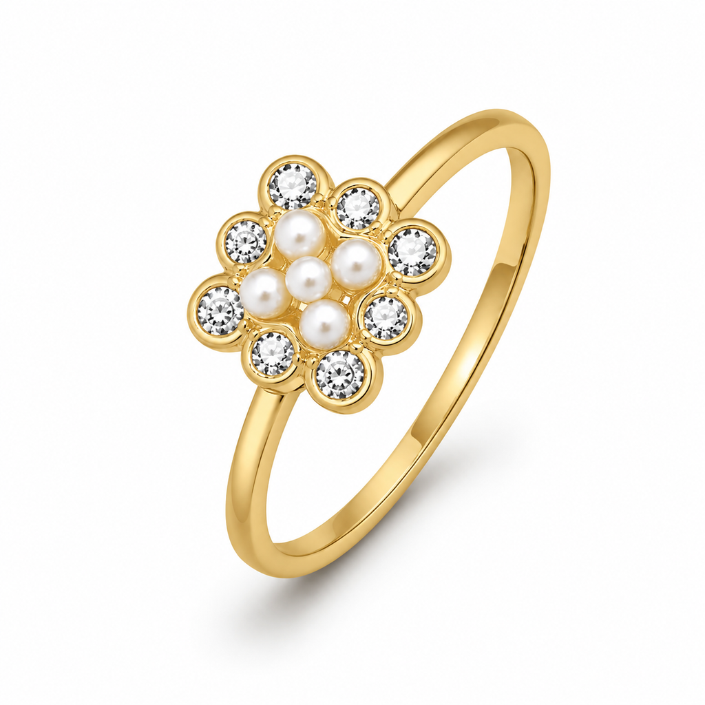 Anti-Tarnish Pearl & Crystal Cluster Ring - NK Creation