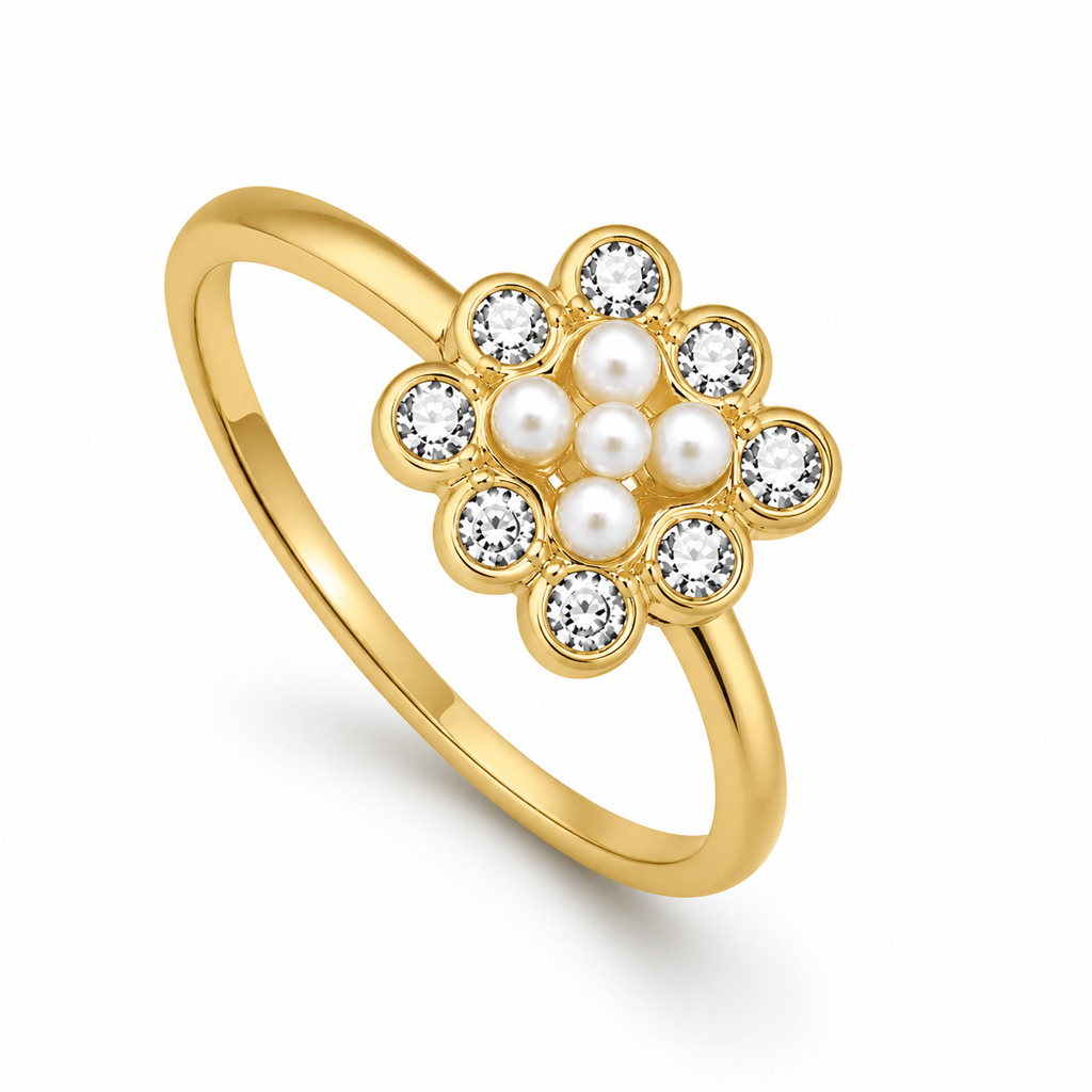 Anti-Tarnish Pearl & Crystal Cluster Ring - NK Creation