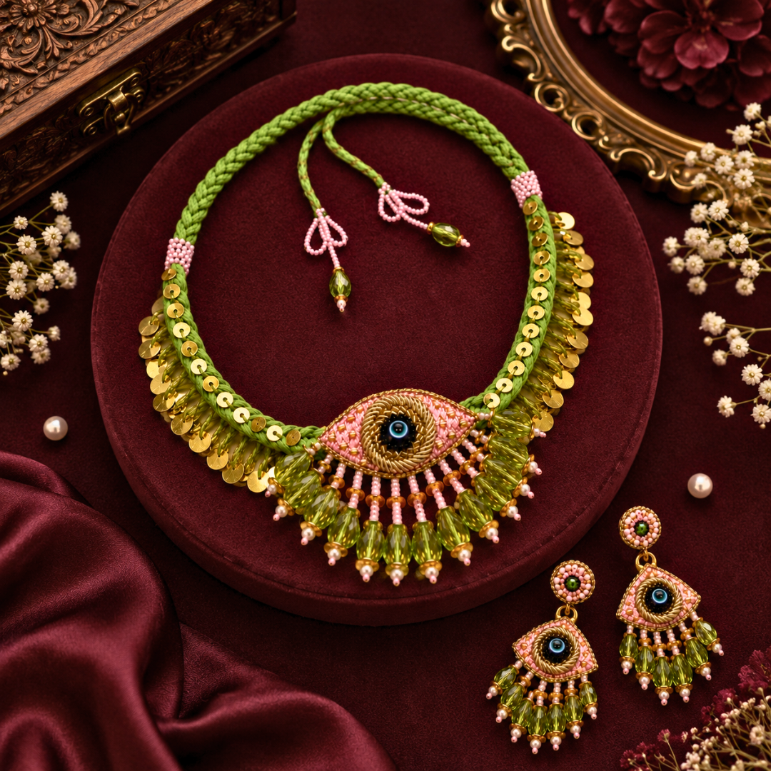 Evil Eye Beaded Statement Necklace &amp; Earring Set | NK Creation