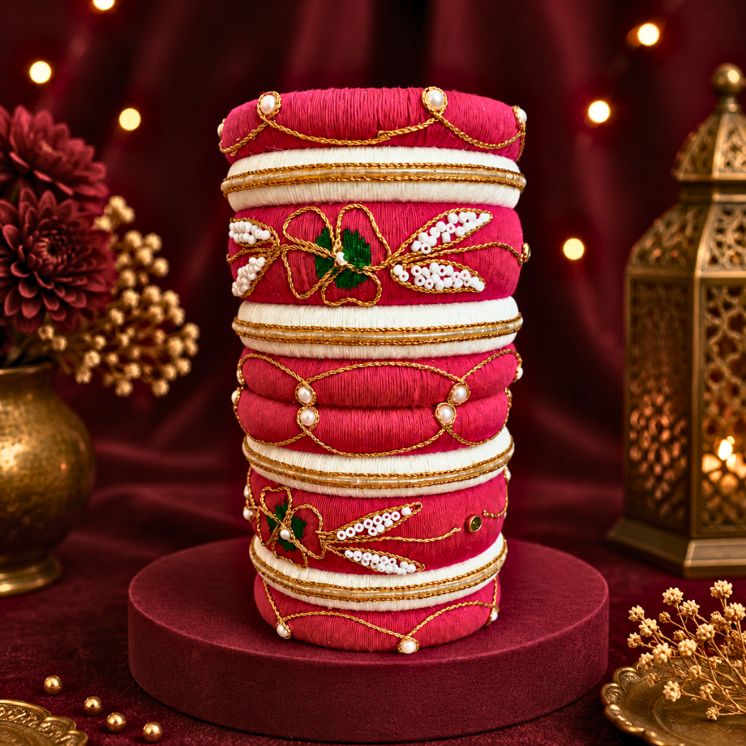 Bridal Chuda Bangle Stack with Pearls | NK Creation